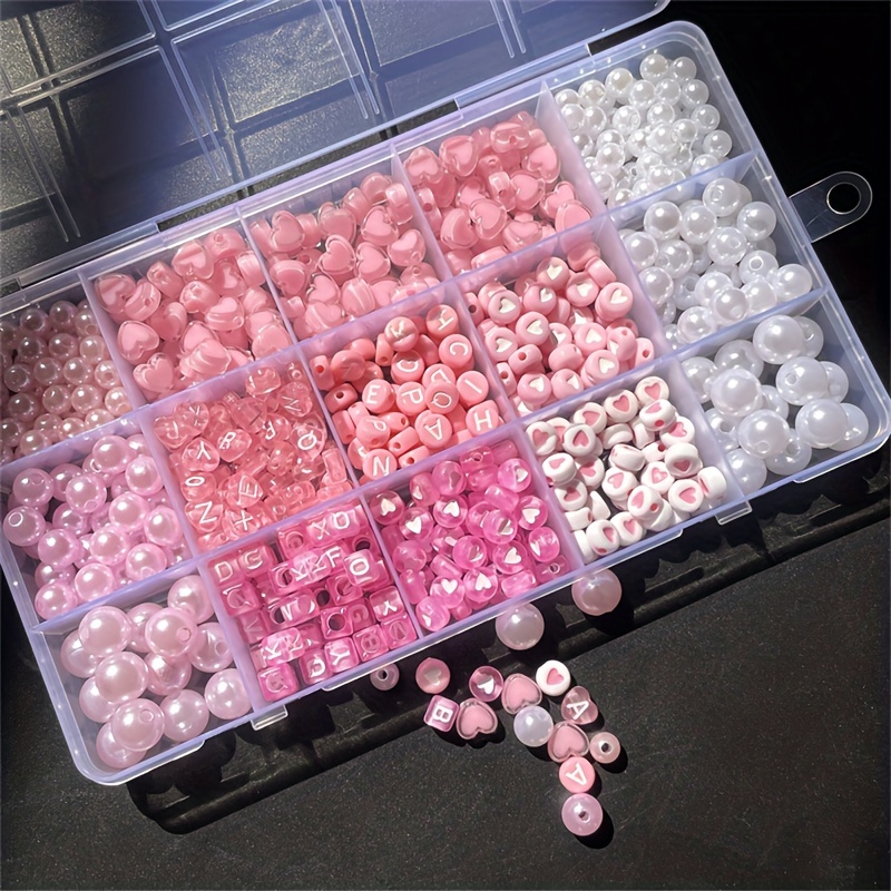 Jewelry Making Kit For Beginners - 10 Parçalı Pembe Alfabe Kutusu, Akrilik